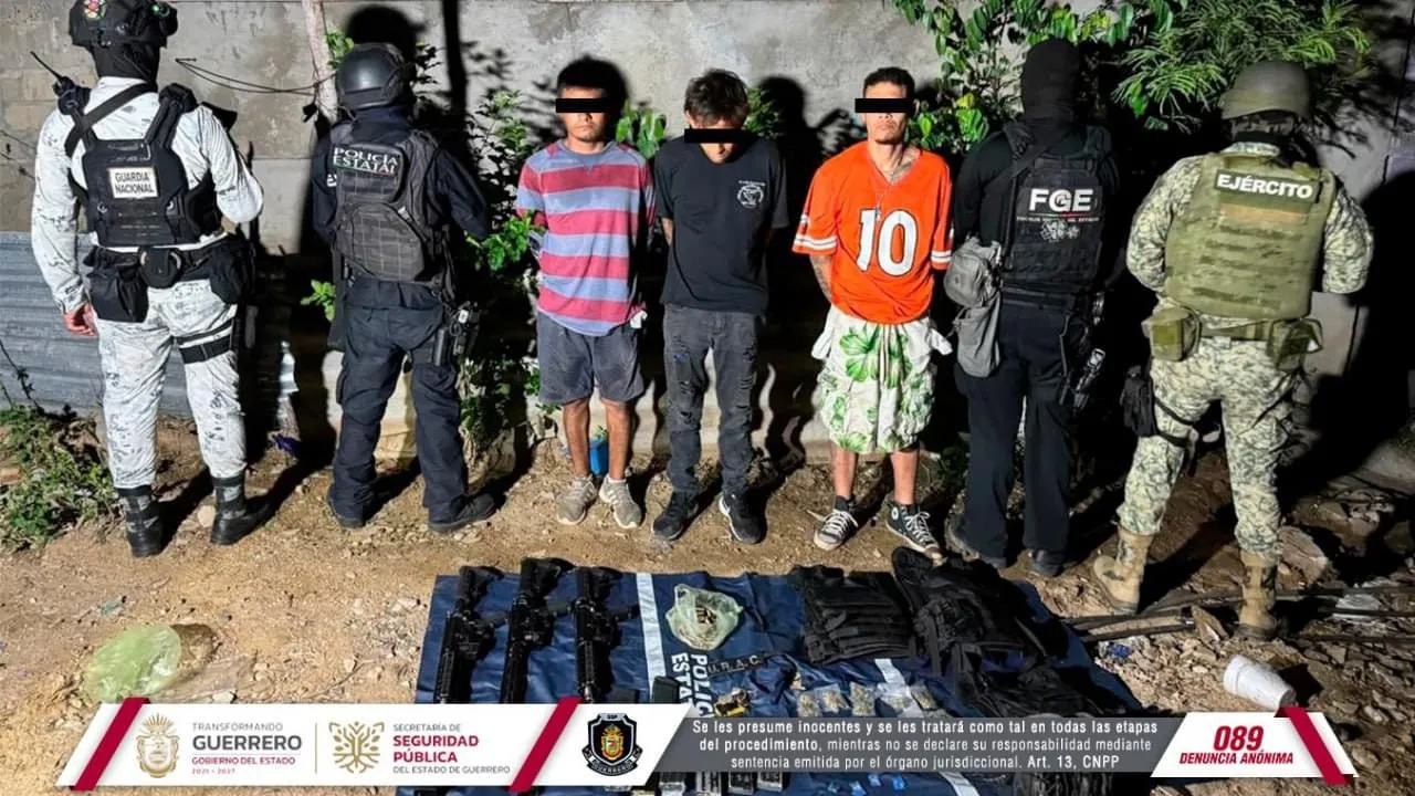 Detienen a tres hombres con armas y droga en la Simón Bolivar de Acapulco