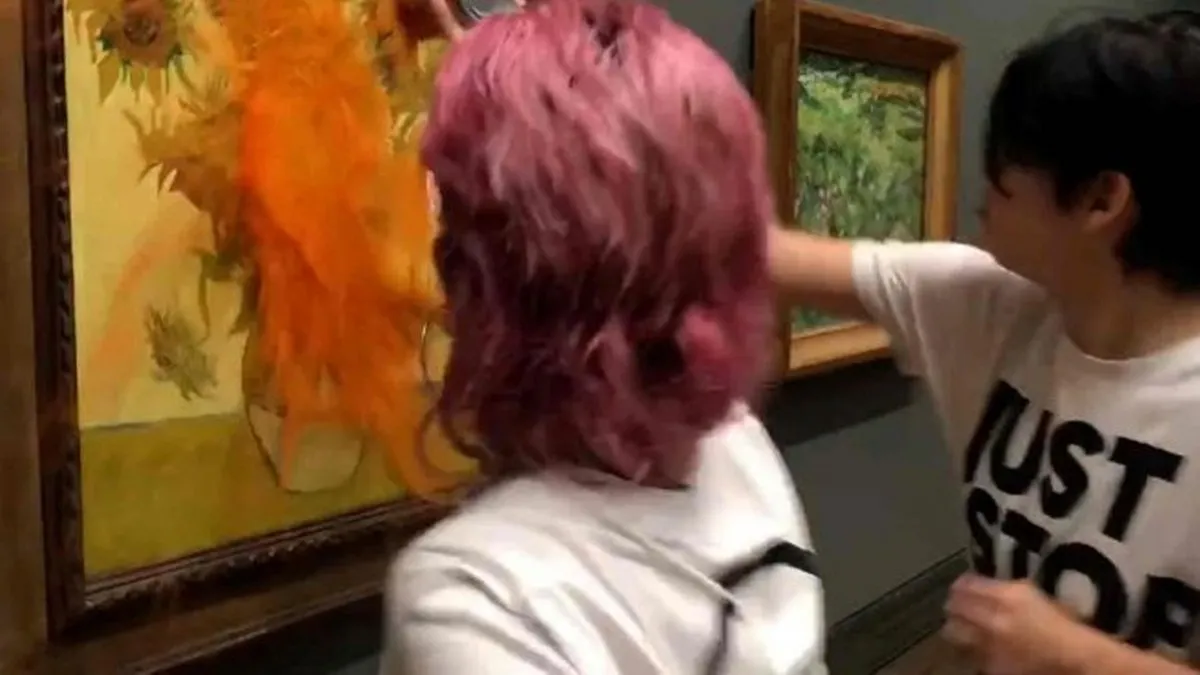 Activistas vandalizan pintura de la serie "Girasoles" de Van Gogh en la Galería Nacional de Londres