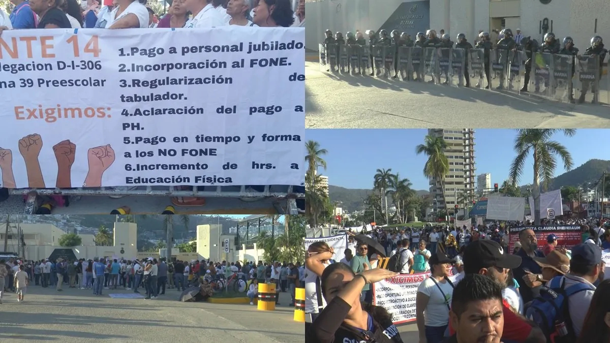 Maestros bloquean avenidas en Acapulco durante visita de Sheinbaum para exigir pago de bonos